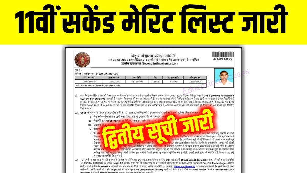 Bihar Board Inter 2nd Merit List Download Now: